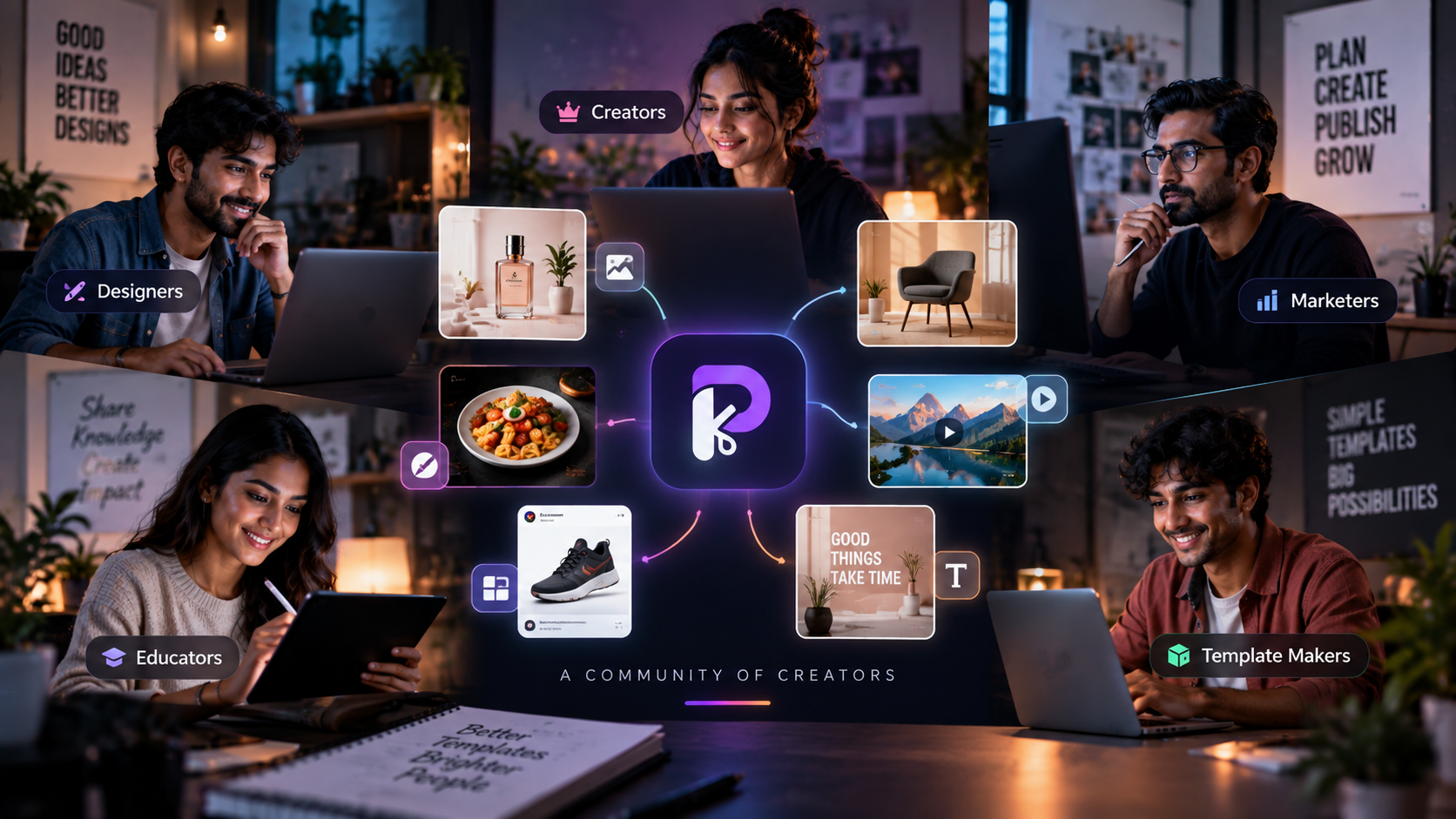 Designers, educators, marketers, and template makers around PixCutly Community